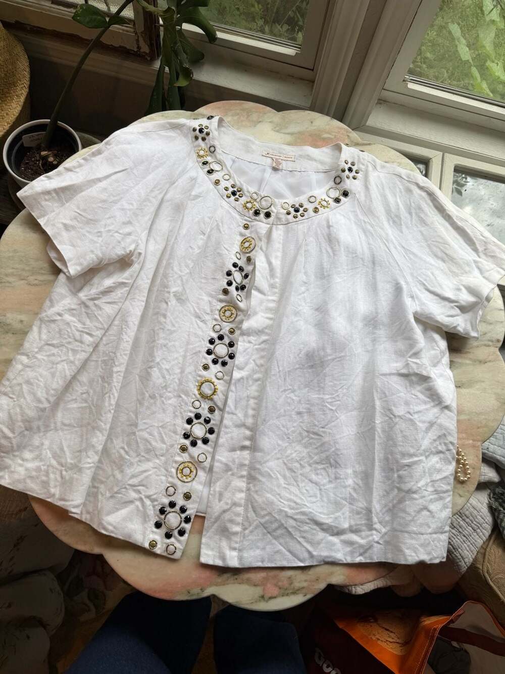 JM Collection Woman Embellished Linen Blouse Size 18W